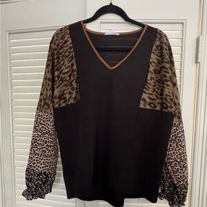 THML Black and Brown Leopard Print Blouse